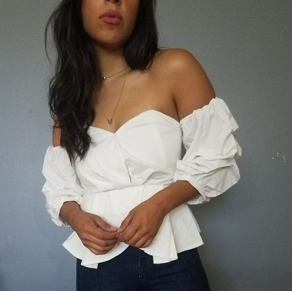 KARA WHITE OFF SHOULDER PUFF SLEEVE TOP - Picture 2 of 7